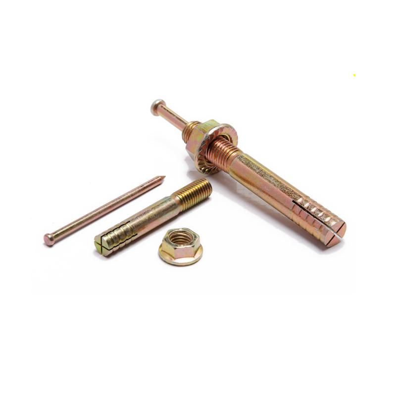Drive Hit Pin Anchor Bolt with Outer Sleeve Hex Nut Washer Yellow Zinc Galvanize Steel for Concrete Wall