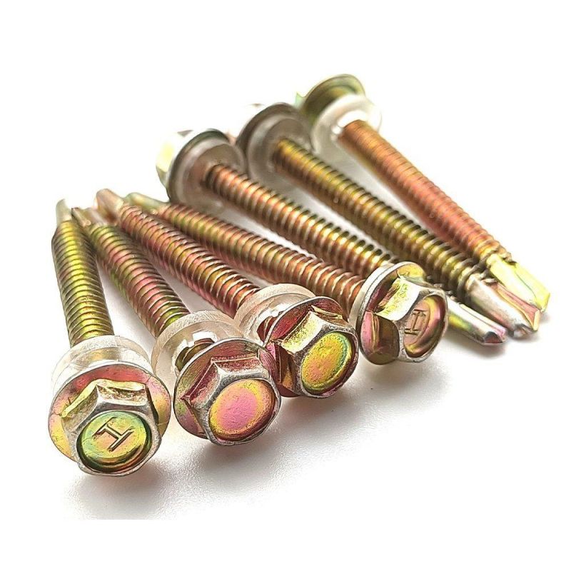Hex and Slotted Head Galvanized Self Drilling Screw with Rubber Washer