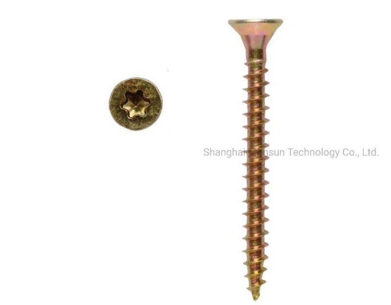 Yellow Zinc Double Countersunk Head Chipboard Screw with Torx Recess