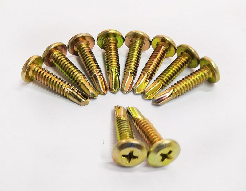 Flat Top Wafer Button Head Clear Yellow Zinc Coating Phillips Drive Self Drilling Screws for Sheet Metal