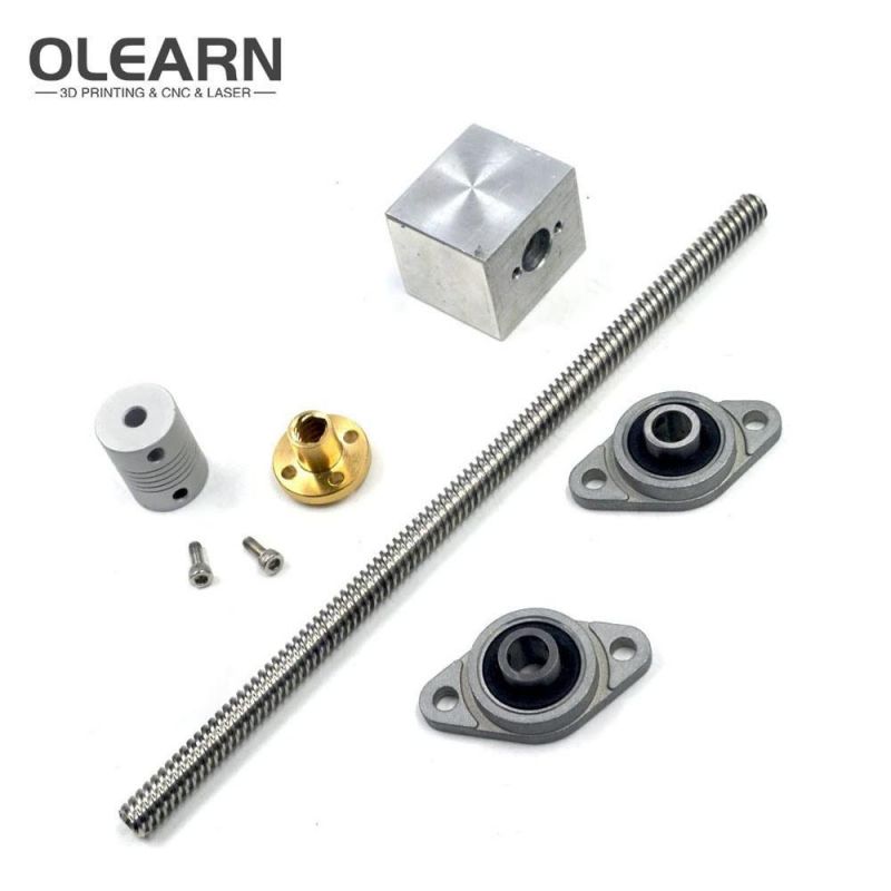 Olearn 200mm Length 8mm Dia Silver Vertical 2mm Lead Screw Rod & Pillow Block Mounted Bearing T8 Lead Screw Kit for 3D Printer Set of 6