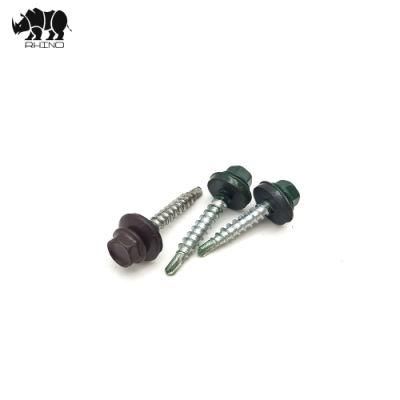 Factory Roofing Screw #1 Tail Galvanized Hex Washer Head Drilling Screw Taiwan Quality with Painted Head and Washer