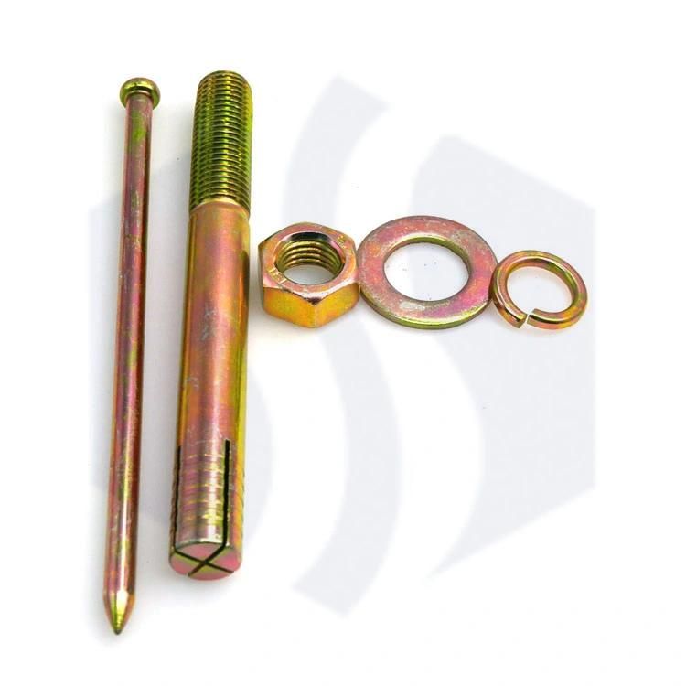 Pin-Drive Expansion Anchor Bolts Yellow Zinc Plating Hit Anchor with Hex Nut and Washer