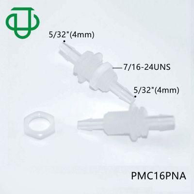 Plastic 5/32 Inch 4mm Hose Barb 7/16-24uns Thread Bulkhead Union Panel Mount Pipe Fittings