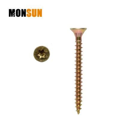Yellow Zinc Double Countersunk Head Chipboard Screw with Torx Recess