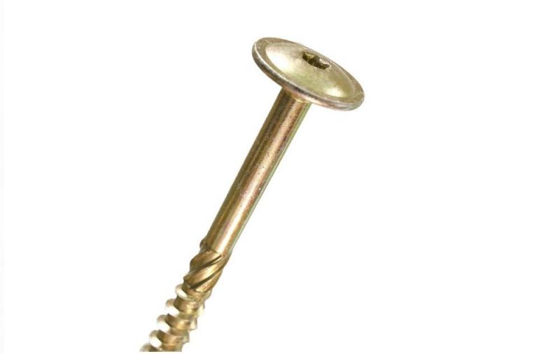 Yellow Zinc Plated Large Wafer Flange Head Tx-Star Recess 6-Lobe Drive Partial Thread Construction Wood Screws/Tornillos