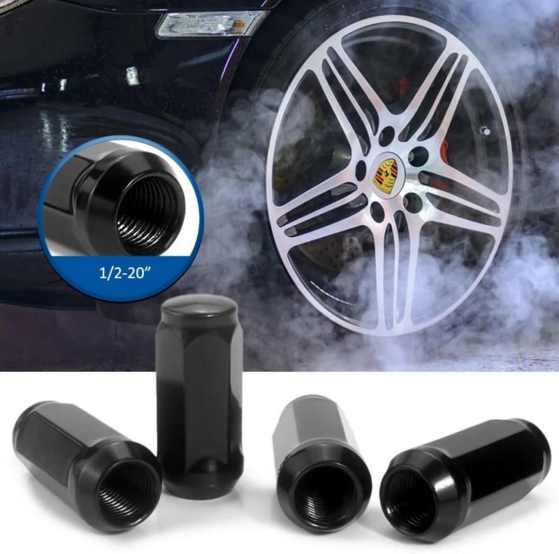 Black Bulge Acorn 3/4" 19mm Hex 1.9" Tall M12X1.5 Lug Nuts