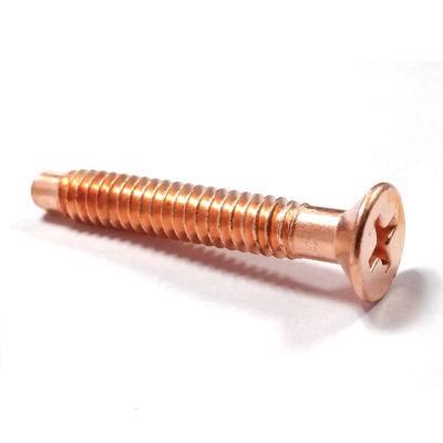 Custom Non-Standard Electroplated Rose Gold Flat Head Cross Machine Screw with Dog Point