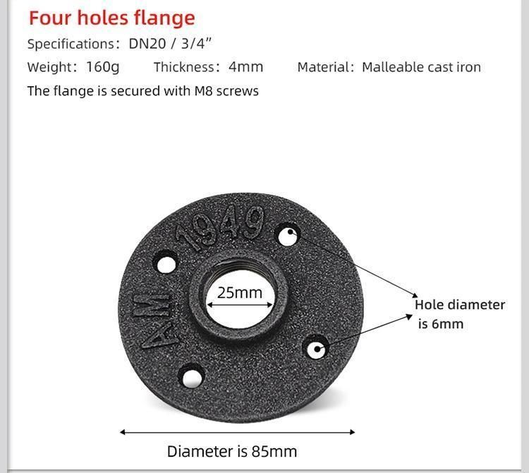 Female Connection and Casting Technics Black Malleable Iron Floor Flange Used for Rustic Home Decor