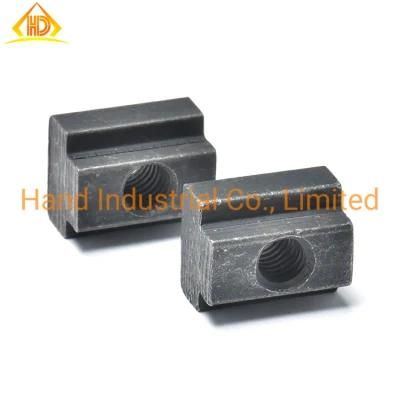 Customized China Supply Tapped Through M5 M6 M8 Black Steel T Slot Nut Set in Workbench or Table