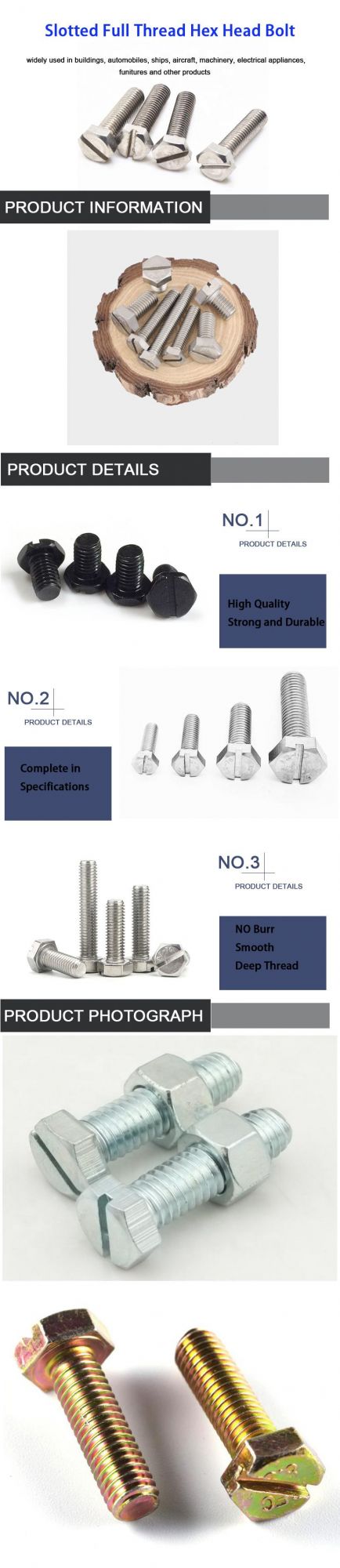 Manufacturer Slotted Screw Cross Recessed Hexagon Bolt Slotted Bolt
