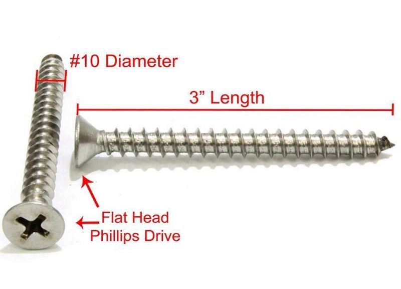 Stainless Flat Head Phillips Wood Screw (100 PCS) , 18-8 (304) Stainless Steel, Choose Size