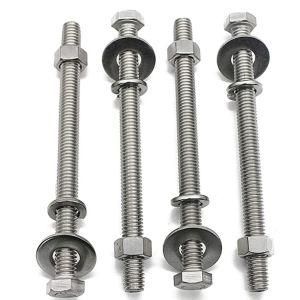 3/8-16X5&quot; Stainless Steel Hex Head Screws Bolts, Nuts, Flat &amp; Lock Washers, 18-8 (304) S/S, Fully Threaded