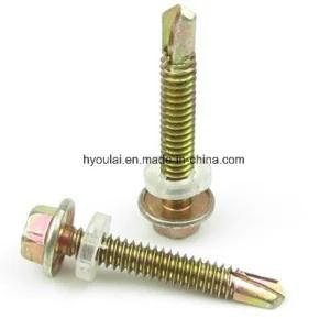 Hex Head Self Drilling Screw EPDM Washer Yellow Color Zinc Plated Good Quality 14# 1&quot; DIN7504 Screw
