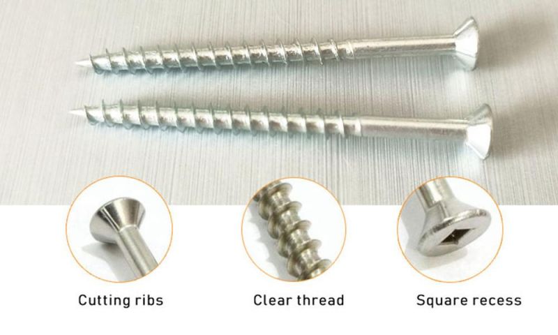 Bright Clear Zinc Plated Square Drive Csk Head Particle Board Wood Screws Made in China