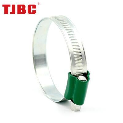 Adjustable Non-Perforated Worm Drive British Type 304ss Stainless Steel Hose Clamp with Color Head Tube Housing, Range 226-256mm