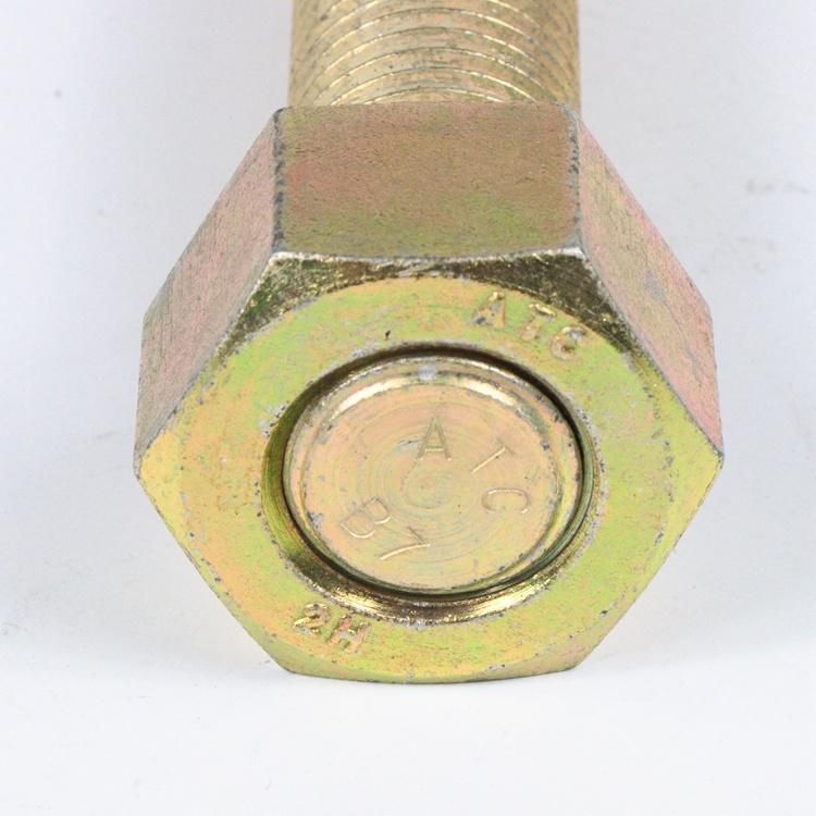 B7 Yellow Zinc Plated Double Ended with 2h Heavy Nuts M25 Stud Bolt