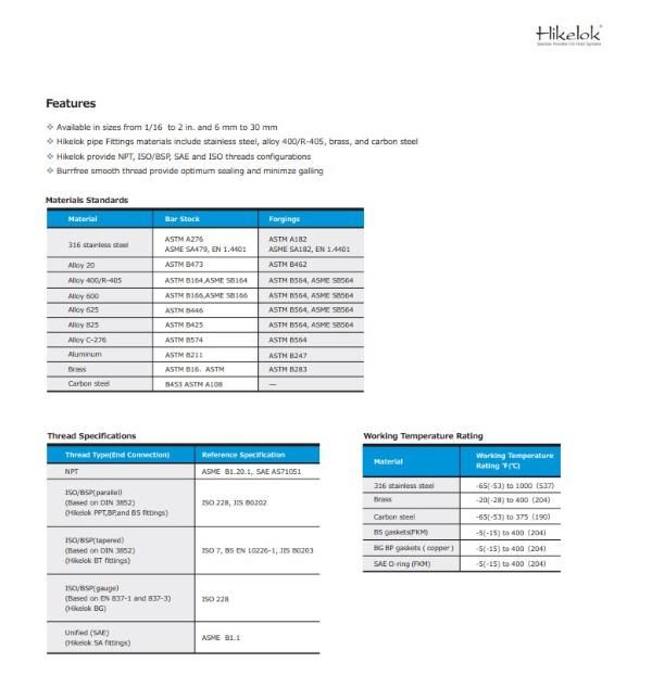 Hikelok Stainless Steel 316 304 Instrumentation Pipe Fitting Male Female Tee