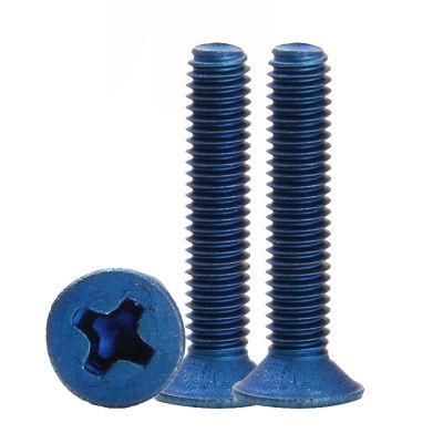 Custom Titanium Anodized Blue Csk Countersunk Head Phillips Machine Screw