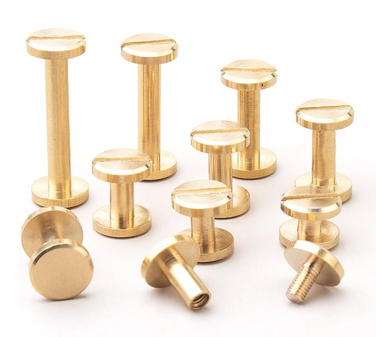 Custom Flat Slotted Stainless Steel Solid Antique Brass Chicago Binding Screws for Leather Belt