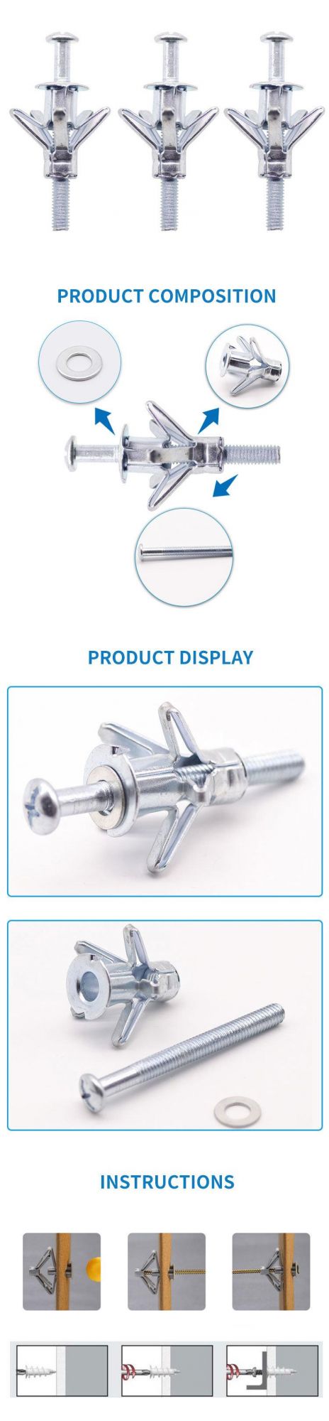 Factory Supply Bulk Packing Zinc Plated Hollow Wall Anchor