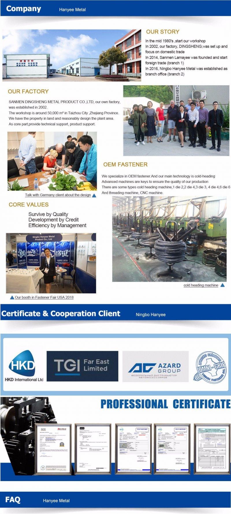 Over 20 Years Experience SGS Proved Products ISO 9001: 2015 Certification Building Fastener