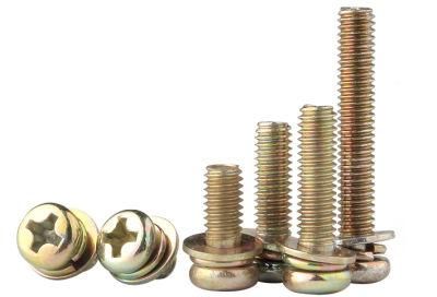 Galvanized Cross Round Head Three Combination Screw Pan Head Combination Bolt with Flat Gasket Screw M3m4m5m6m8