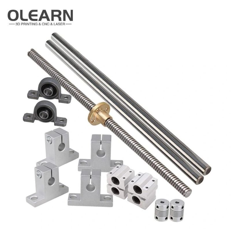 Olearn Industrial Combination, 500mm Horizontal Optical Axis & 2mm Lead Screw Dual Rail Shaft Support Pillow Block Bearings & Flexible Shaft Coupling Set of 15
