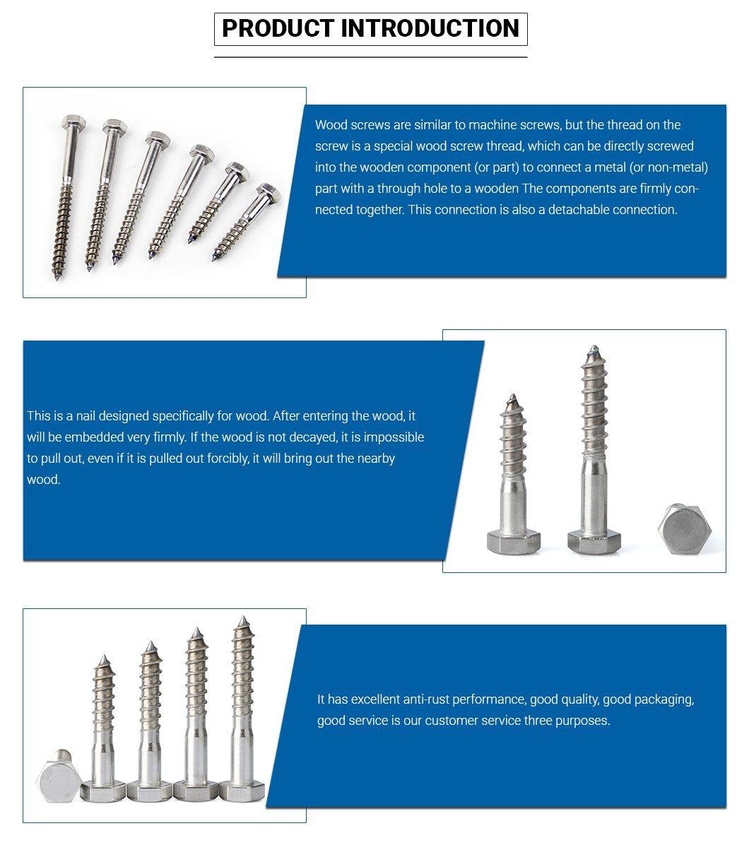 Stainless Steel 304 DIN571 A2 Hex Head Wood Screw