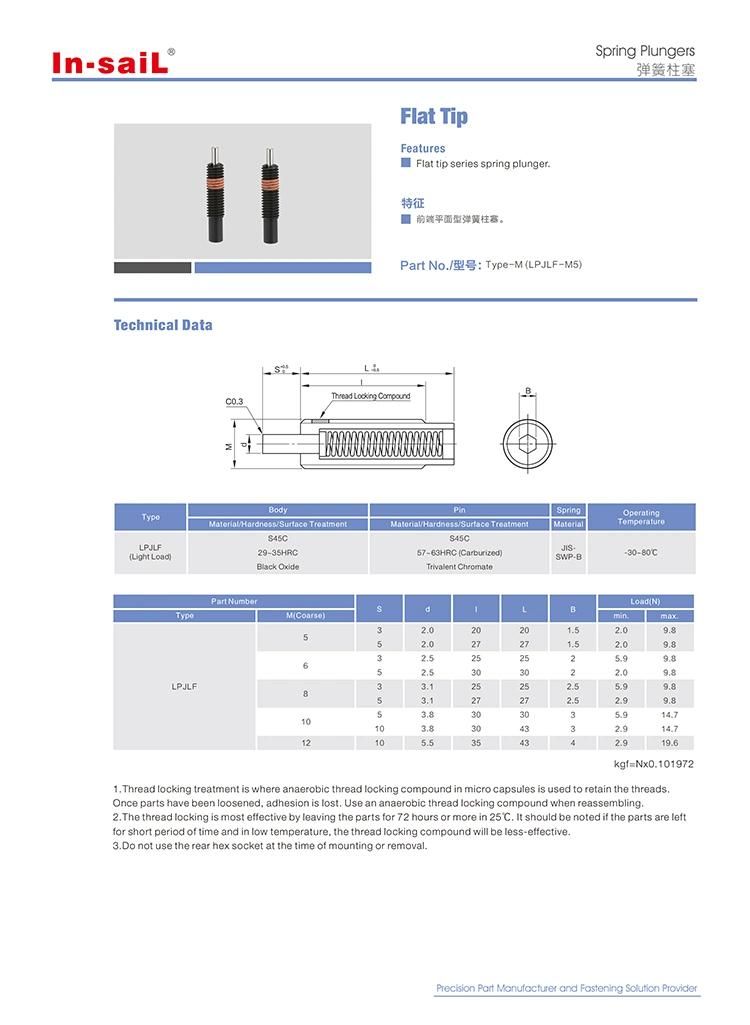 Flat Tip Series Spring Plunger Type: Pjlf