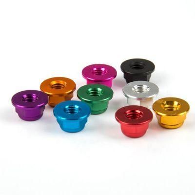 OEM Colorful Anodized 6061 Aluminum Hex Flanged Nylon Lock Nut for Uav