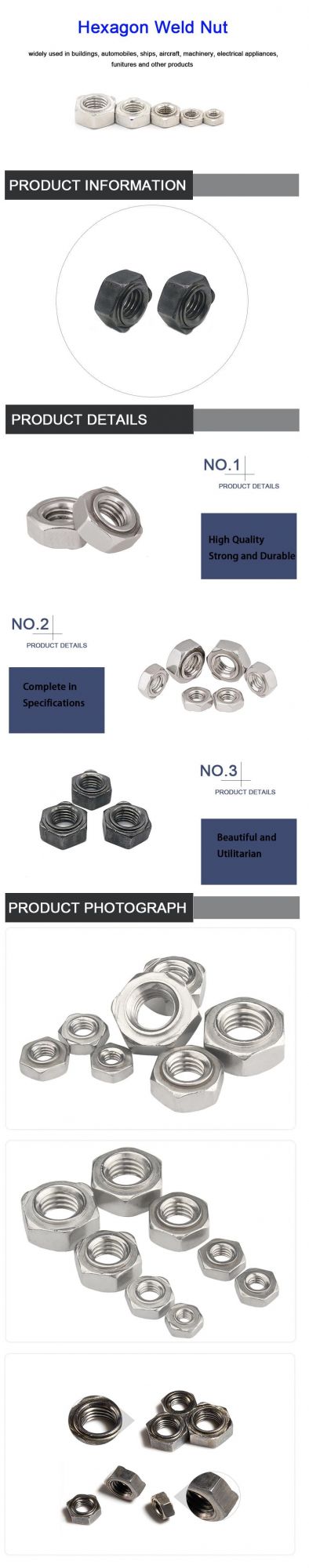 Best Sale Hardware Stainless Steel DIN929 Customized Hexagon Weld Nuts