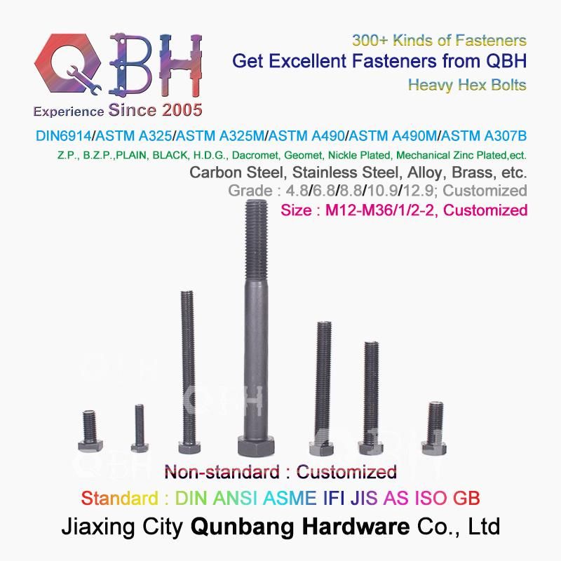 Qbh DIN6914//ASTM A490/A490m/ASTM A307b Carbon Stainless Steel Heavy Hex Bolt with Nut Washer/Eye Bolt/Flange Bolt/Foundation Bolt/T Hammer Head Screw Bolt