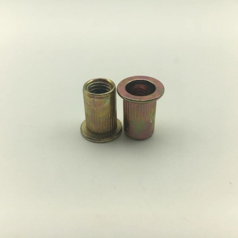 Flat Head Knurled Yellow Zinc Rivet Nut