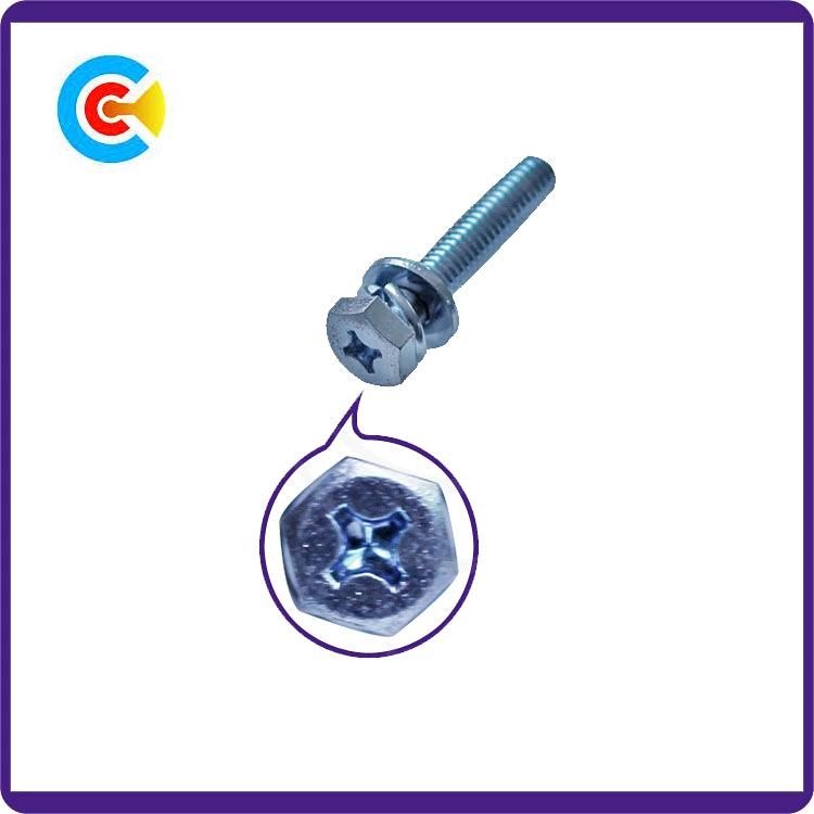 DIN/ANSI/BS/JIS Carbon-Steel/Stainless-Steel Cross Outside Hexagonal Electrical Equipment Shells Combination Screws