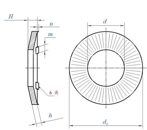 Spring Steel 65mn Yellow Zinc Plated Teeth Lock Washers Conical Spring Washer with Six Teeth