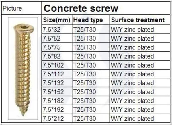 Countersunk Head Concrete Screw Flat Head Lock Screw Torx Screw