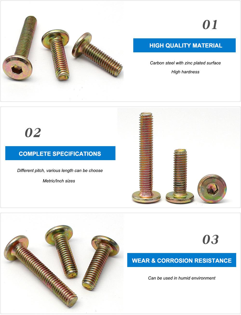 High Quality Hex Socket Bolt Round Head Bolts DIN912 Hex Socket Head Cap Bolt Zinc Coating Socket Bolt Zy 4.8 Hex Bolt Flat Head Socket Both