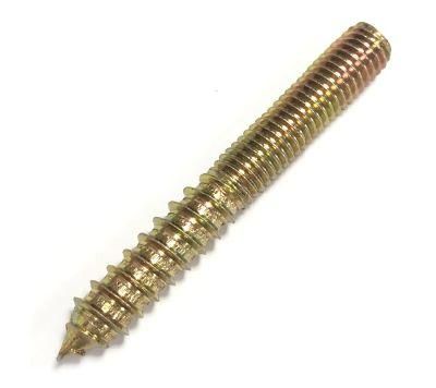 Carbon Steel Metal Wood Double Head Threaded Screws Yellow Zinc Plated