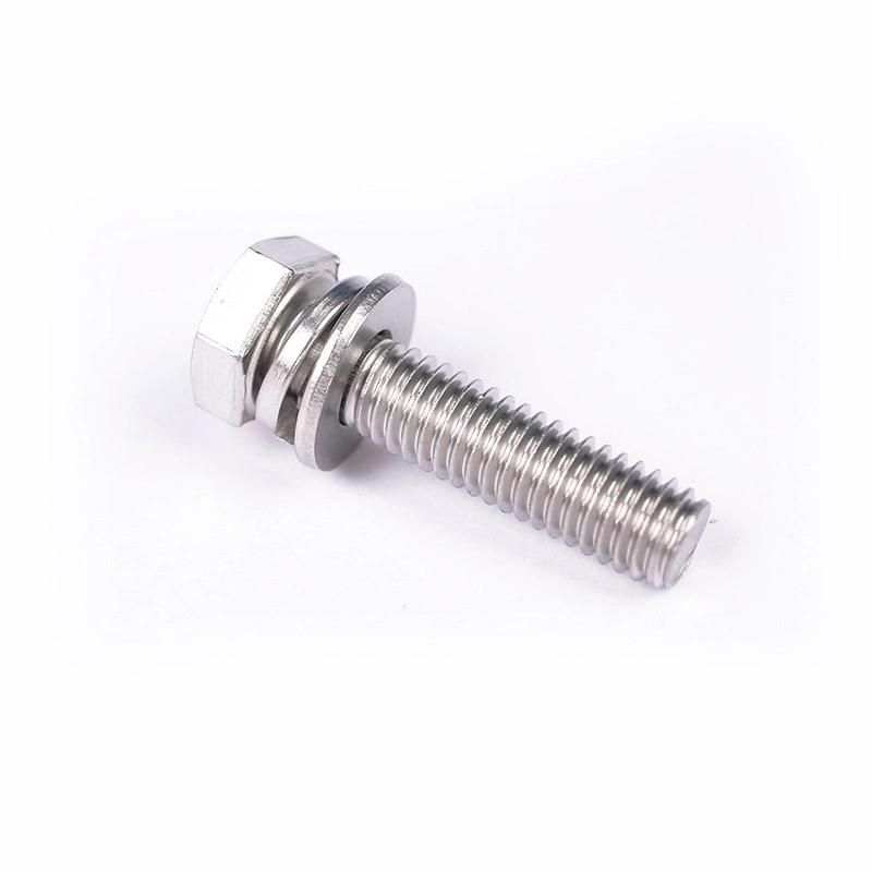 A2-70 Hexagon Head Combination Bolt with Spring Washer and Plain Washer Stainless Steel 304 Full Thread