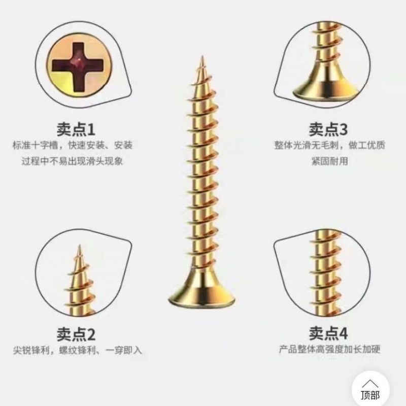 M4*40mm Yellow Zin Screw for Wood Working Construction High Quality From Big manufacture