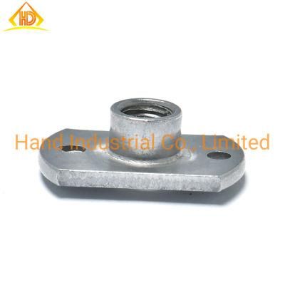 China Supply Zinc Steel Square Head Tee Spot Slab Based T Welded Nuts with Two Holes