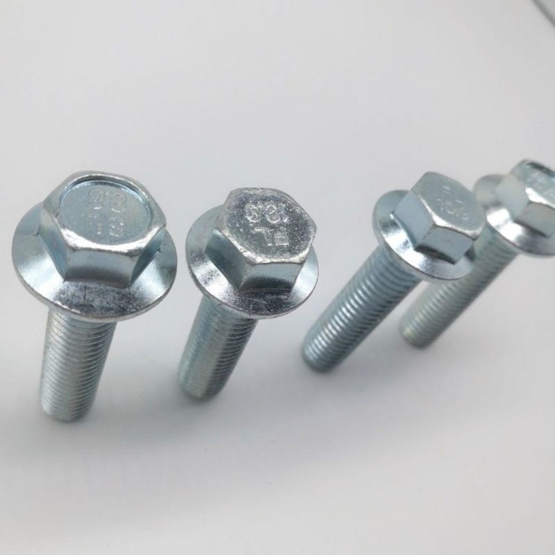 DIN6921 Carbon Steel Hex Bolt with Flange Blue-White Zinc
