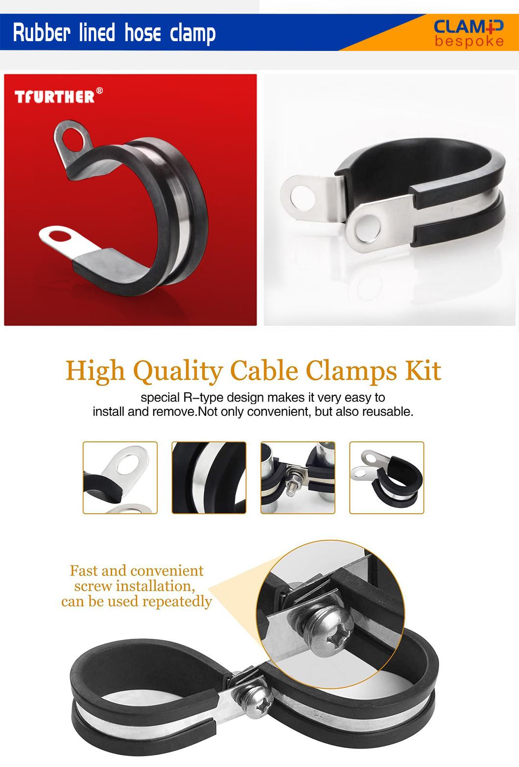 Rubber Lined EPDM Stainless Steel 9mm 12mm 15mm 20mm Band Width U Type P Type Hose Clamp