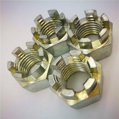 High Quality DIN935 Hex Slotted and Castle Nuts with Yellow Zinc Plated Carbon Steel Precise