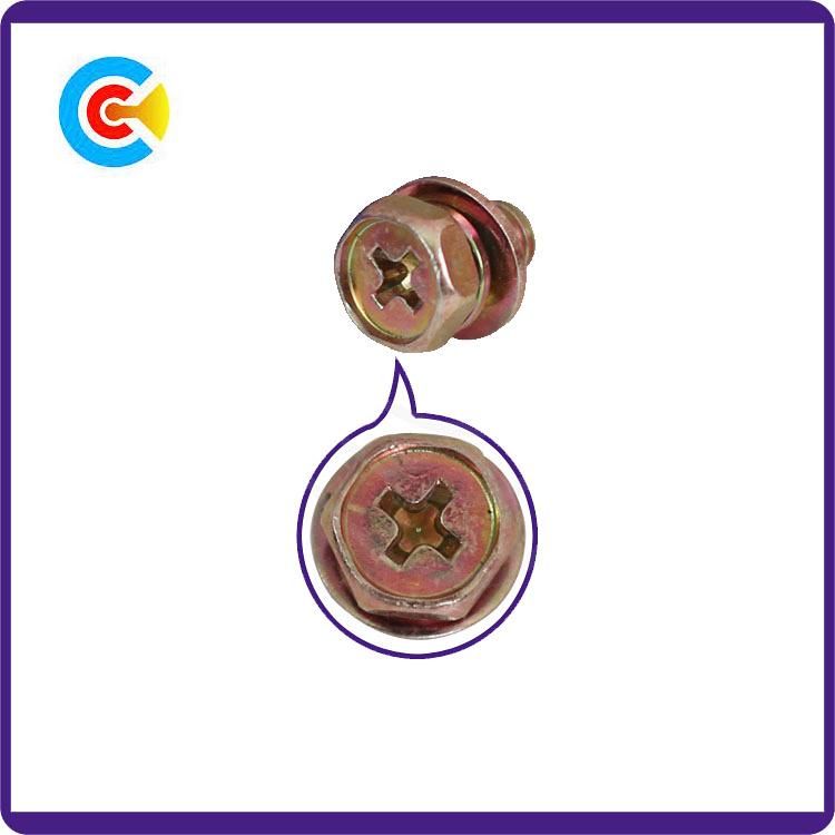 DIN/ANSI/BS/JIS Carbon-Steel/Stainless-Steel Hexagon Washer Mechanical Combination Cross Hexgonal Screw
