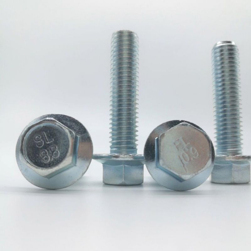 DIN6921 Carbon Steel Hex Bolt with Flange Blue-White Zinc
