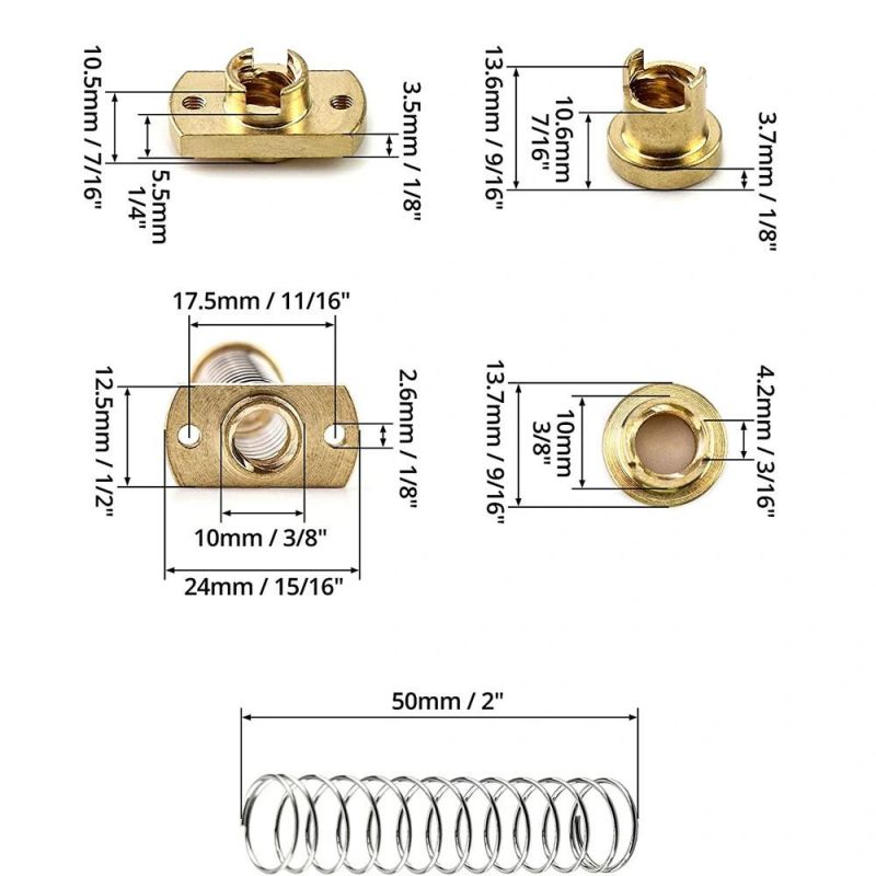 Olearn T8 Anti Backlash Spring Loaded Nut Elimination Gap Nut for 8mm Acme Threaded Rod Lead Screws