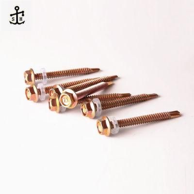 Hot Sale China Yellow Zinc Hexagon with Flange Screw Head Self Tapping with Rubber Washer