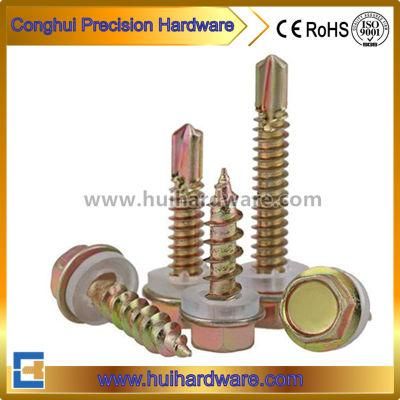 Hex Head Self Drilling Screw EPDM Washer Color Zinc Plated Good Quality Building Material DIN7504